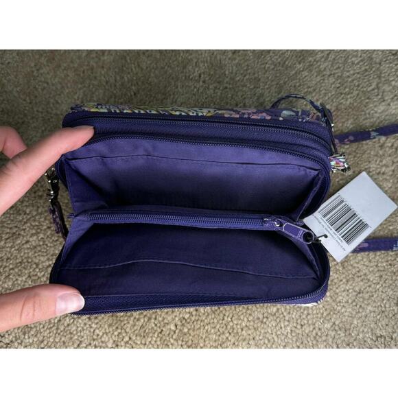NWT Vera Bradley All in One Quilted Crossbody for Iphone 6 Batik Leaves Purple - Picture 6 of 9